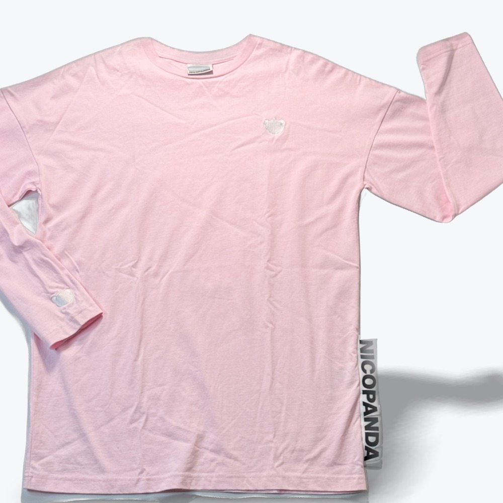 Nicopanda Pink Long Sleeve T Shirt Small Embroidered Panda Logo Streetwear